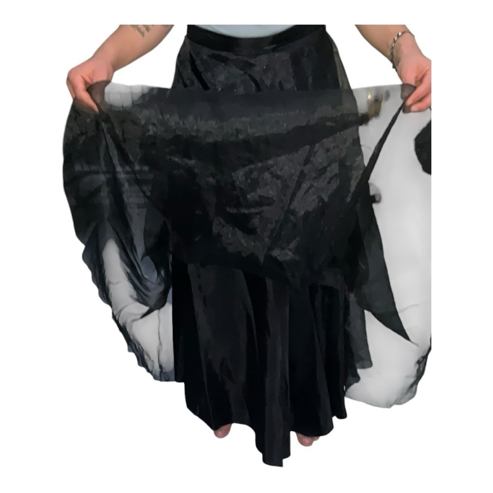 Vtg Chiffon Skirt Womans 14 Triple‎ Layer Maxi Whimsygoth Black Grunge - Picture 4 of 6